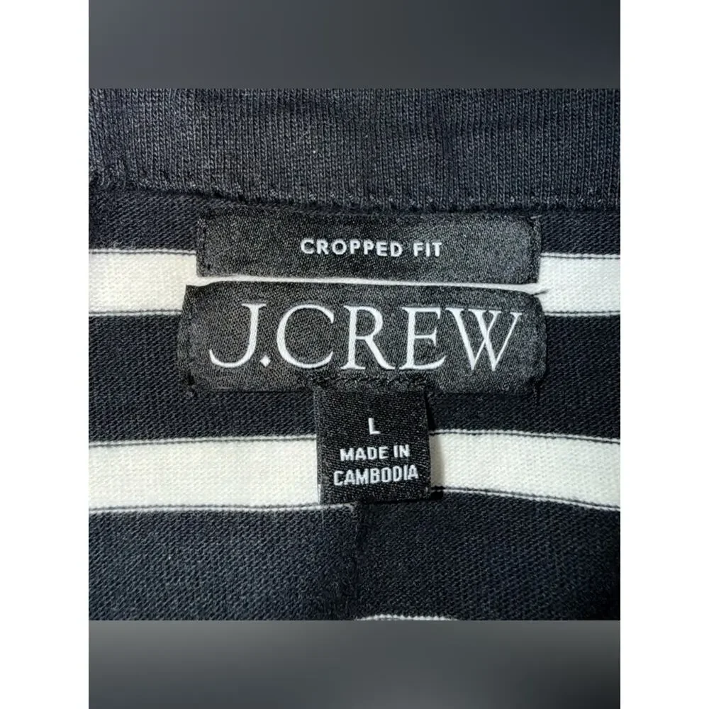 J. Crew Women's Cropped Fit Striped Boat Neck Top Black White Stripe Size Large